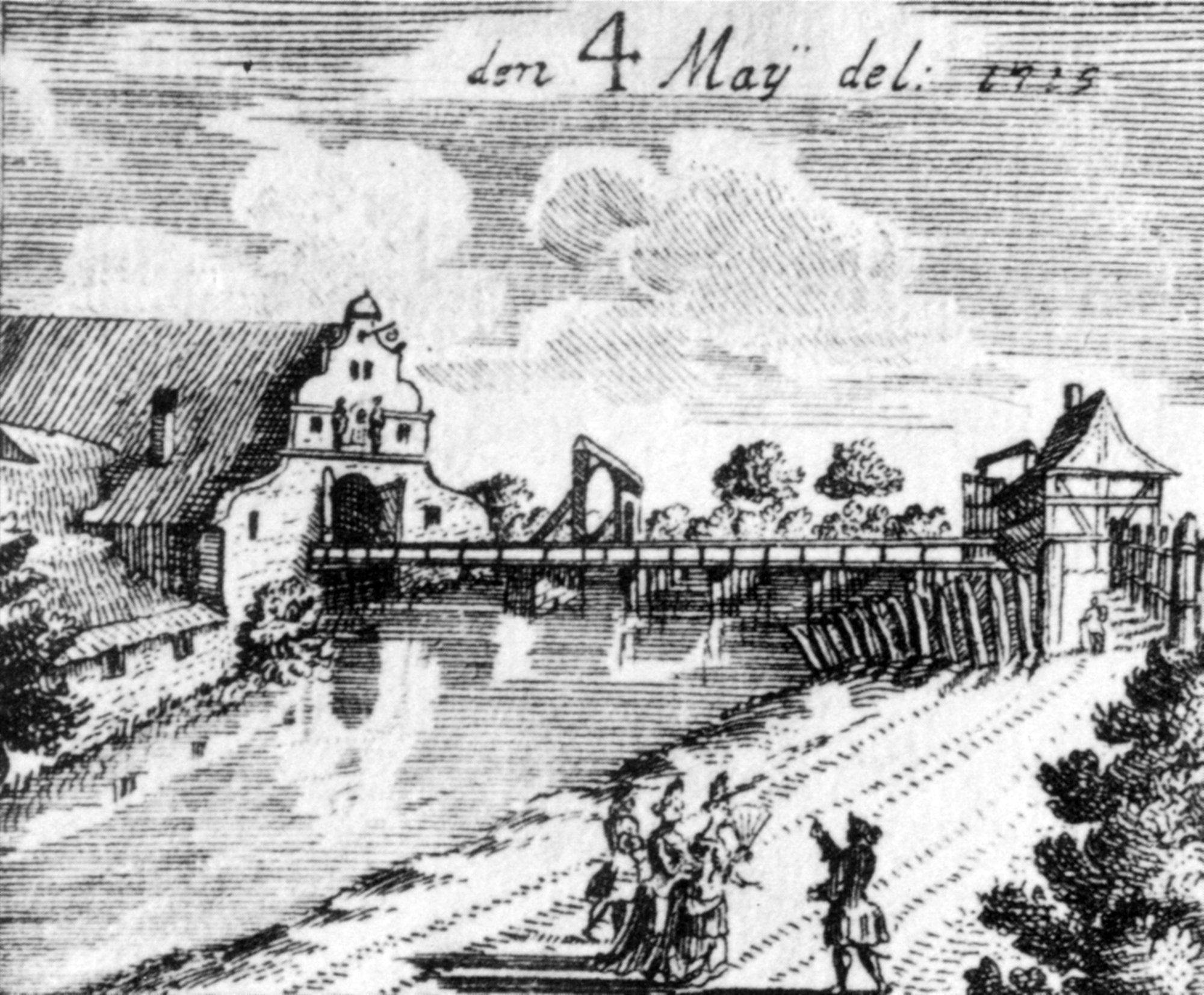 Prinzenwegbrücke, Nordansicht Michaelistor, 1715 (Wird bei Klick vergrößert)