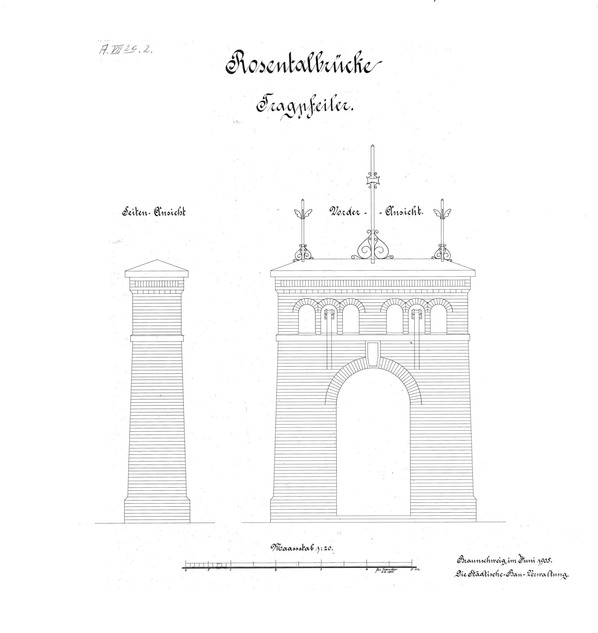 Rosentalbrücke, Bestandsplan Torpfeiler, 1905