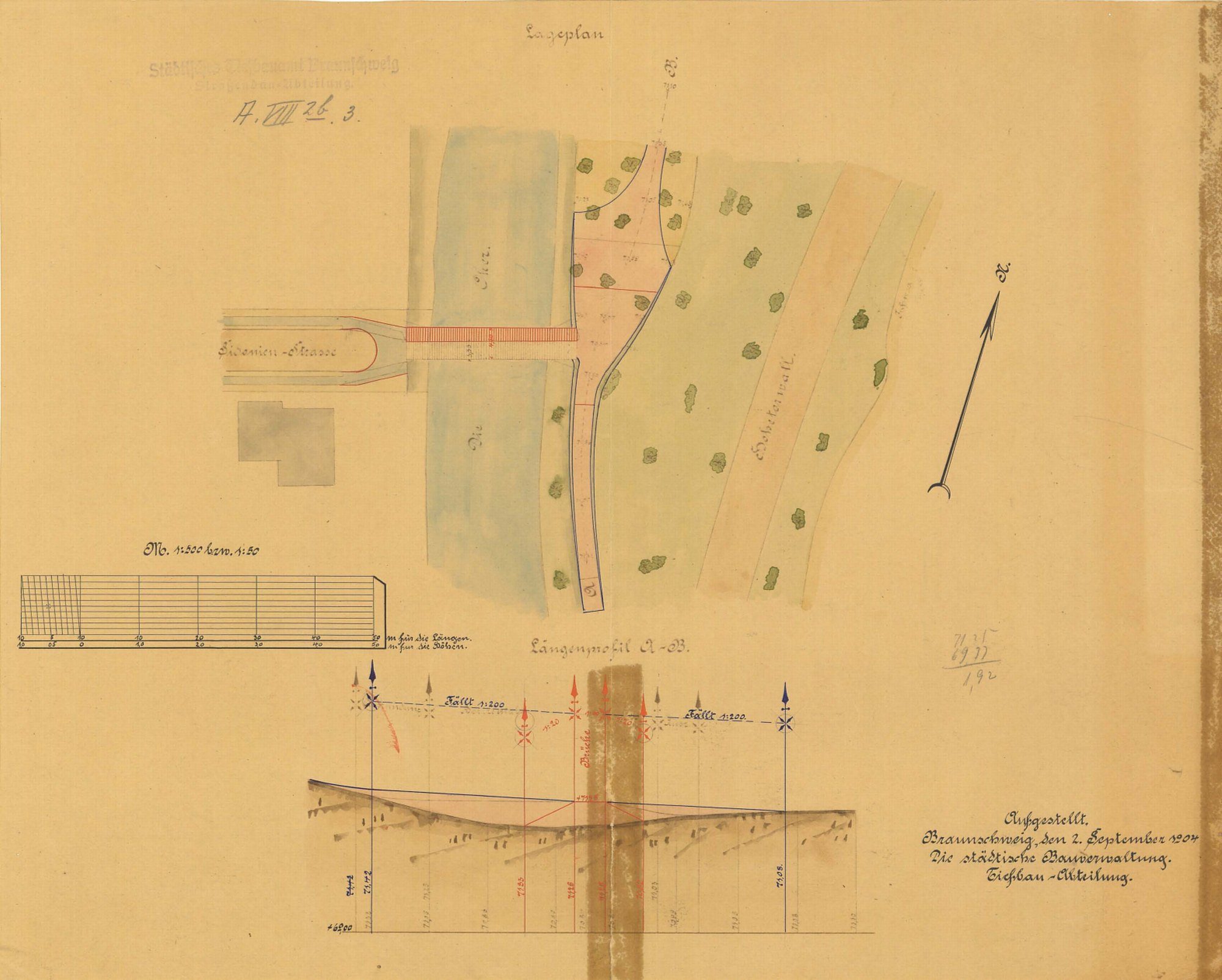 Sidonienbrücke, Lageplan, 1904 (Wird bei Klick vergrößert)