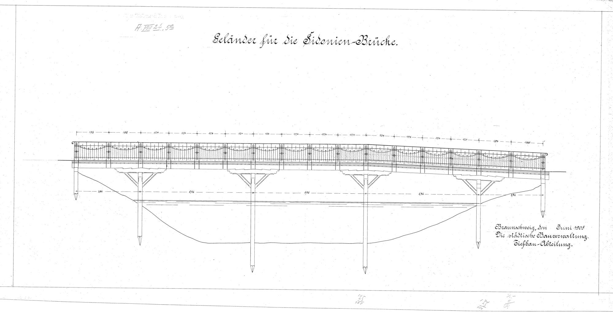Sidonienbrücke, Ausführungsplan für Geländer, 1905