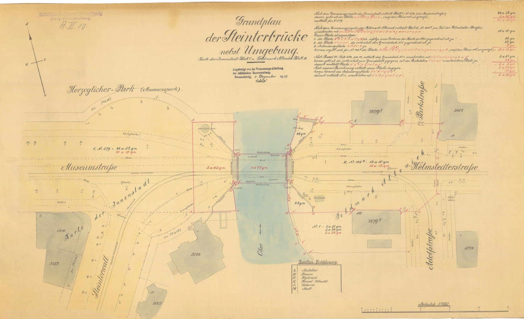 Steintorbrücke, Grundplan Vermessung, 1912 (Wird bei Klick vergrößert)