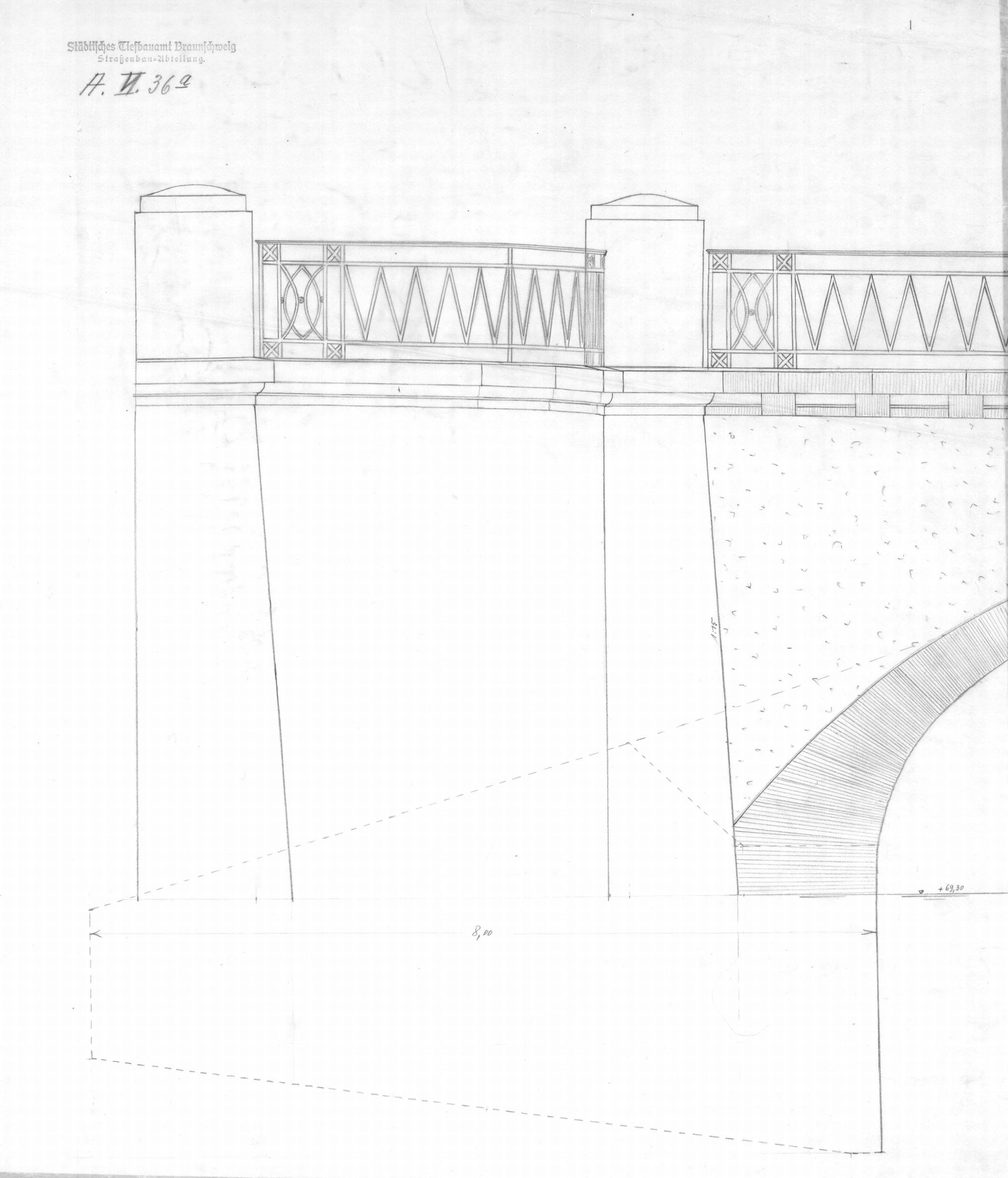 Steintorbrücke, Ansicht Brückenkopf, 1914 (Wird bei Klick vergrößert)