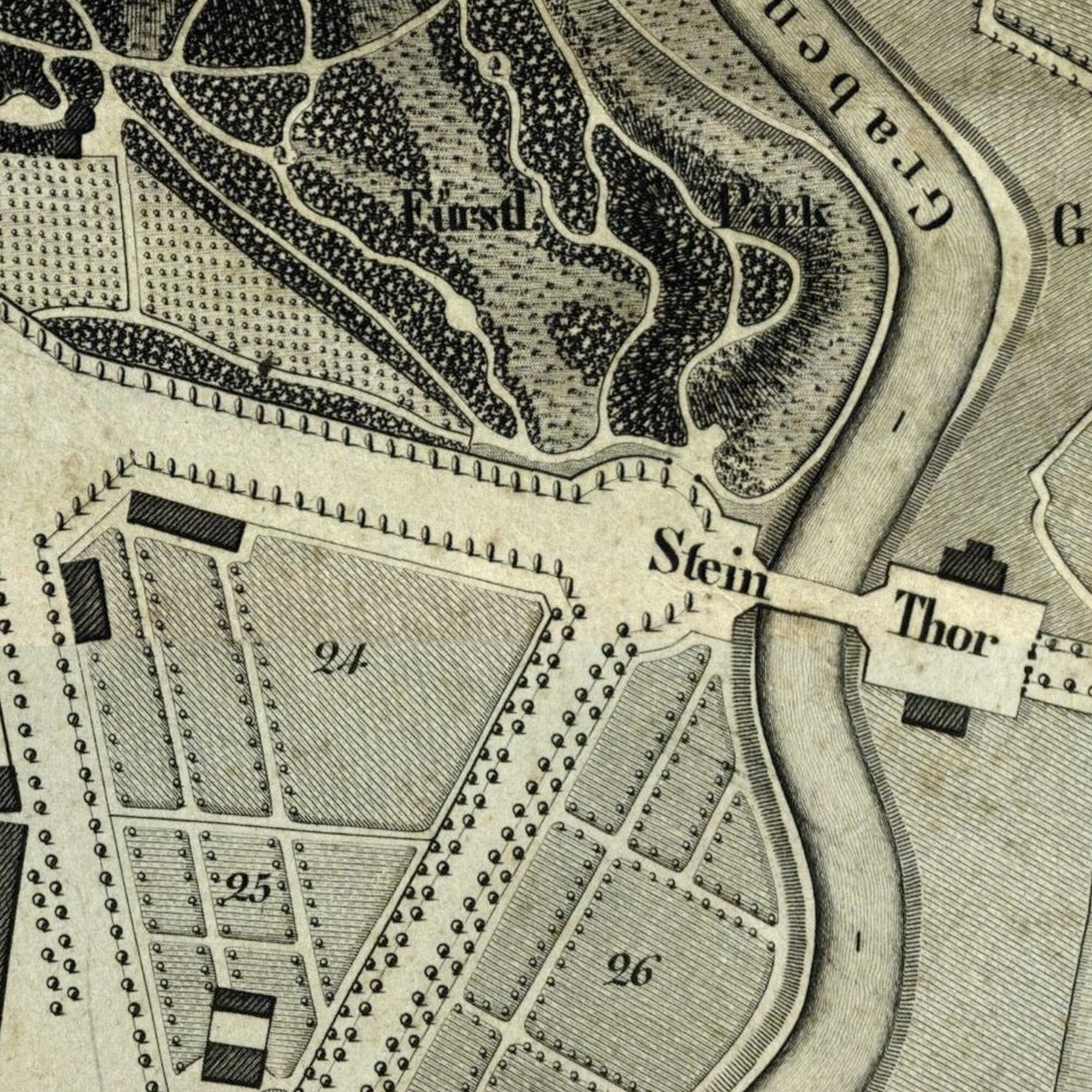 Steintorbrücke,  Stadtplan, 1826 (Wird bei Klick vergrößert)