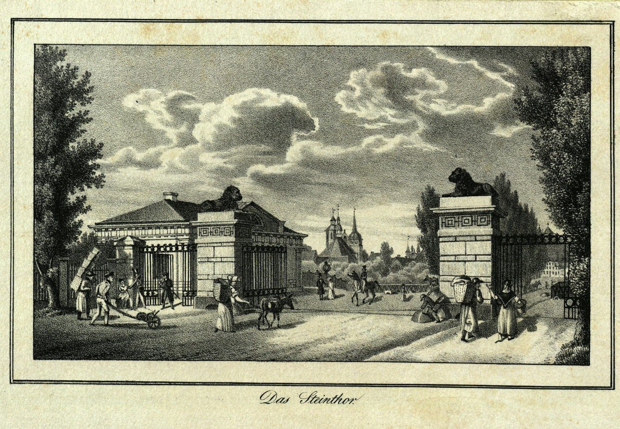 Steintorbrücke, Ostansicht, um 1830 (Wird bei Klick vergrößert)
