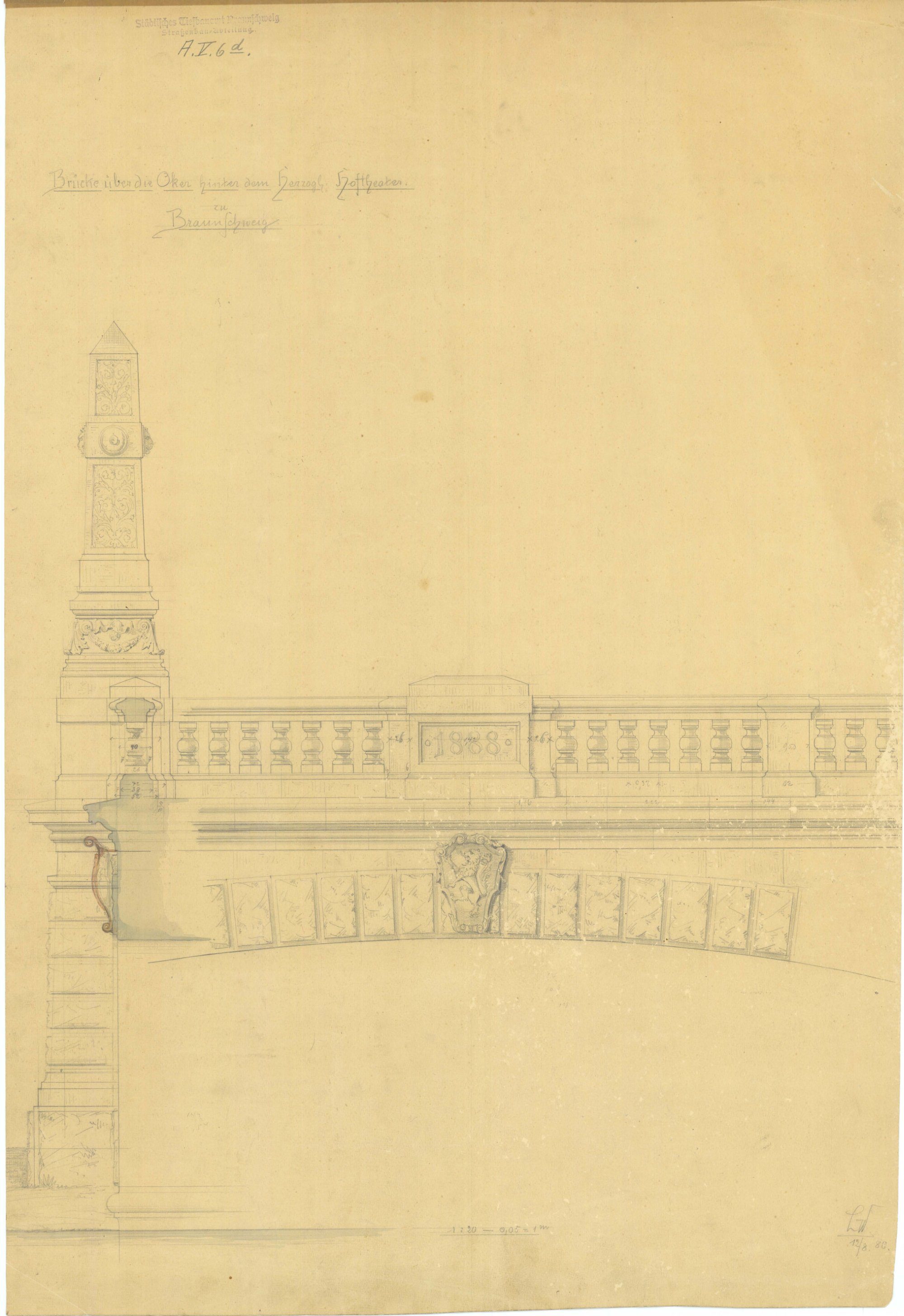 Theaterbrücke, Eckpostament der Brüstung, 1888