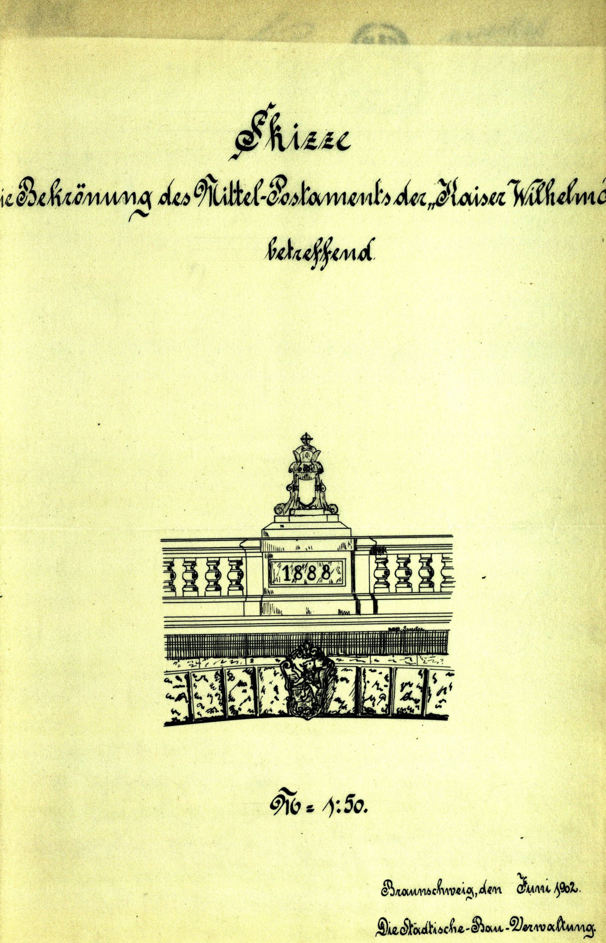 Theaterbrücke, Mittelpostament der Brüstung, 1888 (Wird bei Klick vergrößert)