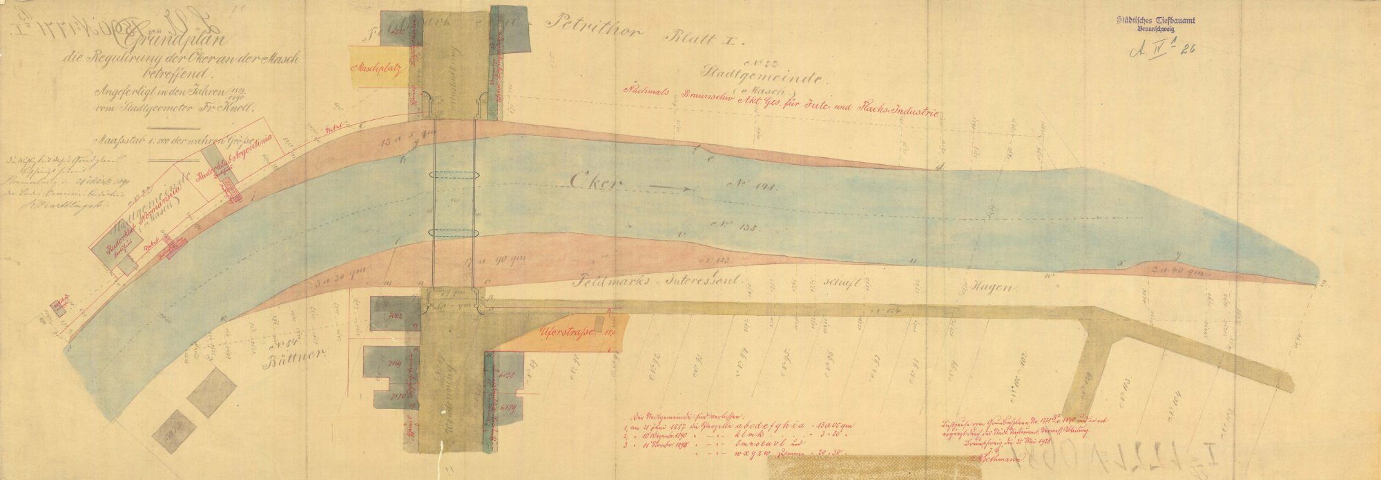 Wendenringbrücke, Planung des nördlichen Rings, Lageplan, 1890 (Wird bei Klick vergrößert)