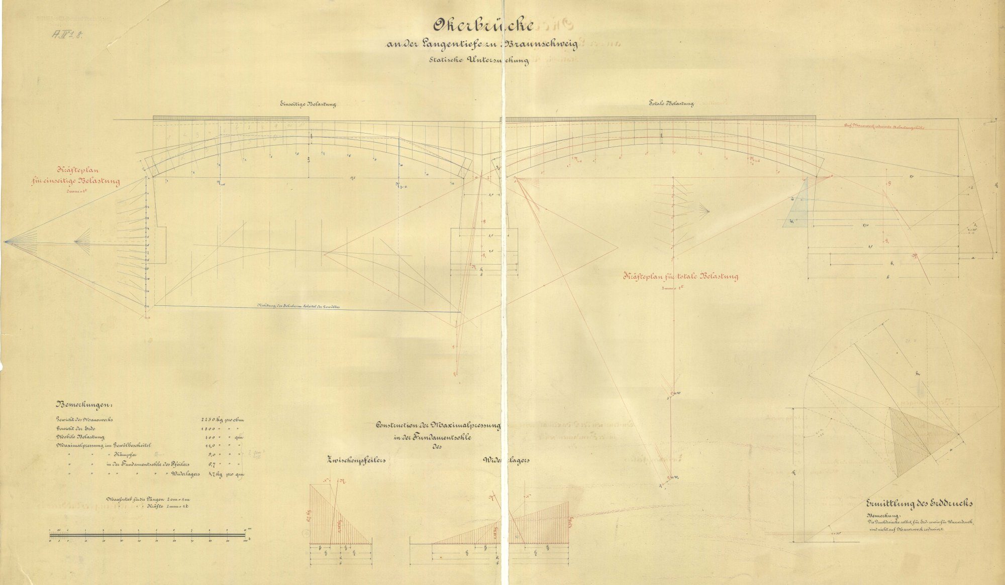 Wendenringbrücke, Planzeichnung Statik, 1889 (Wird bei Klick vergrößert)