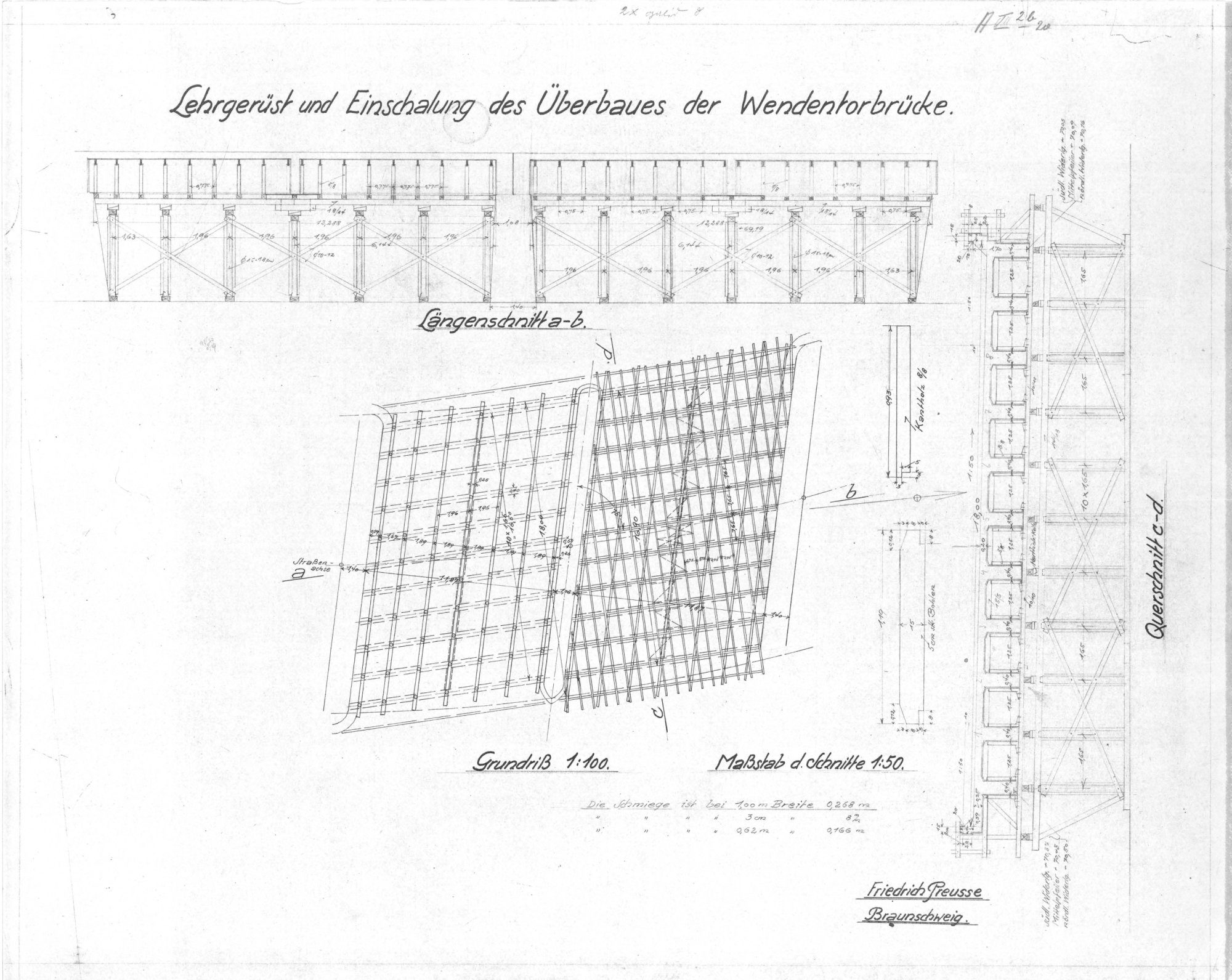 Wendentorbrücke, Plan der Einschalung, 1933 (Wird bei Klick vergrößert)