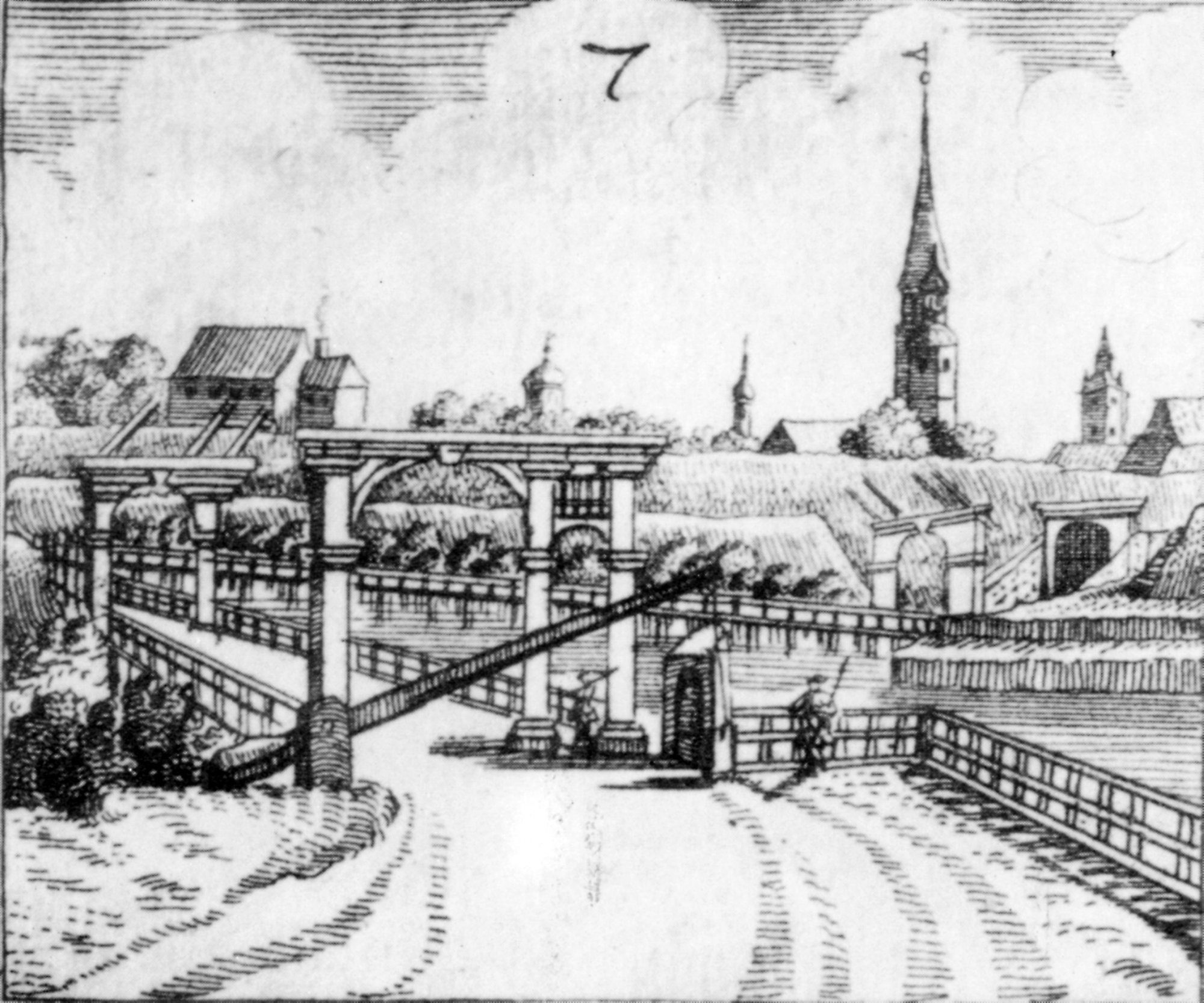 Wendentorbrücke, Nordansicht, um 1716 (Wird bei Klick vergrößert)