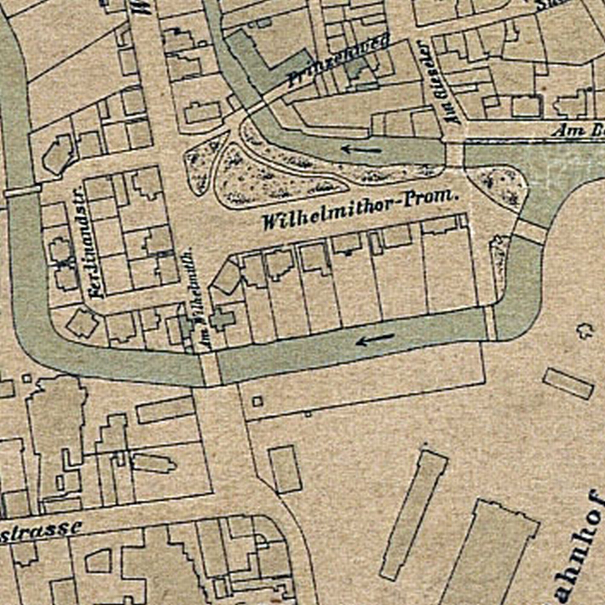 Wilhelmitorbrücke, Ortsbauplan, 1889 (Wird bei Klick vergrößert)