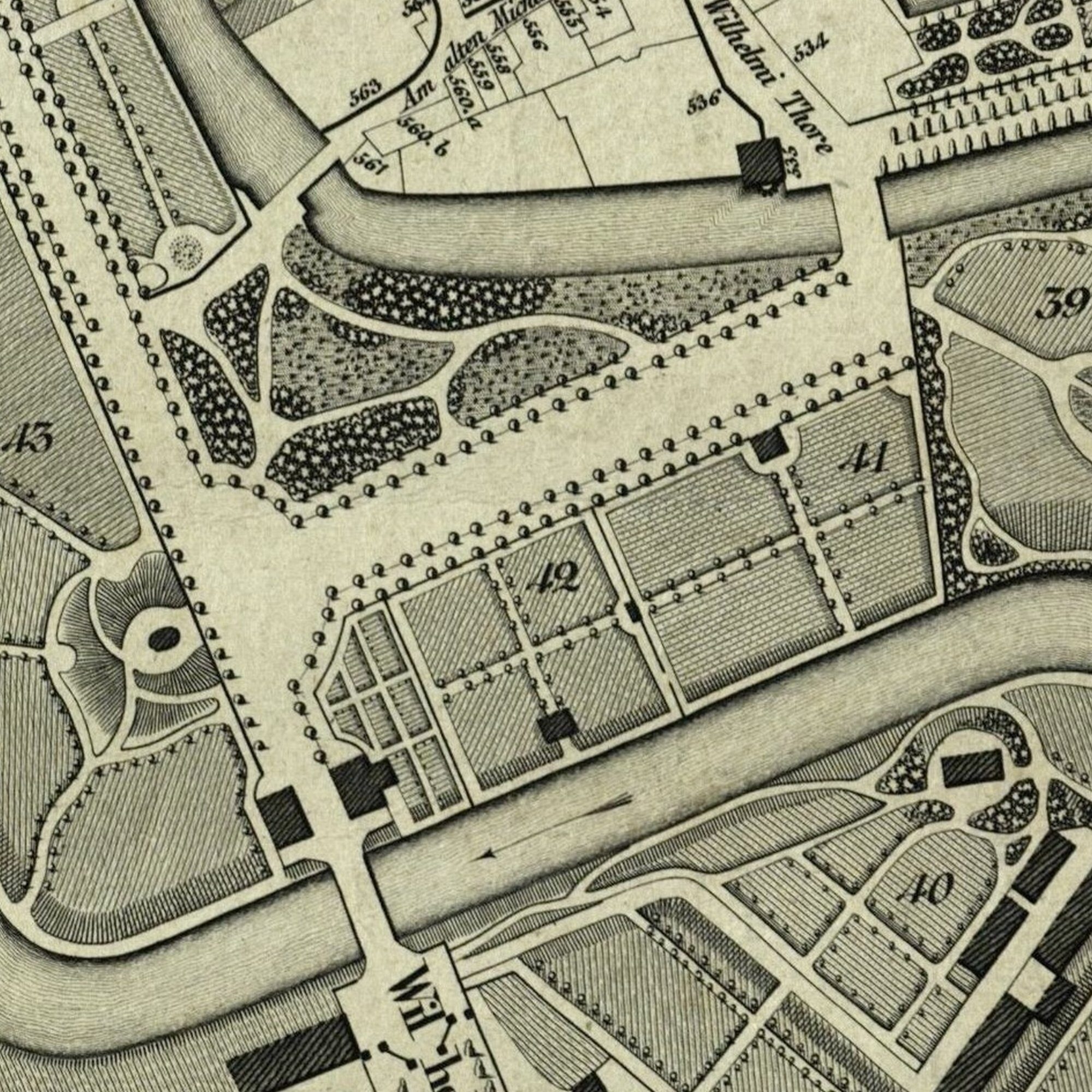 Wilhelmitorbrücke, Stadtplan, 1826 (Wird bei Klick vergrößert)