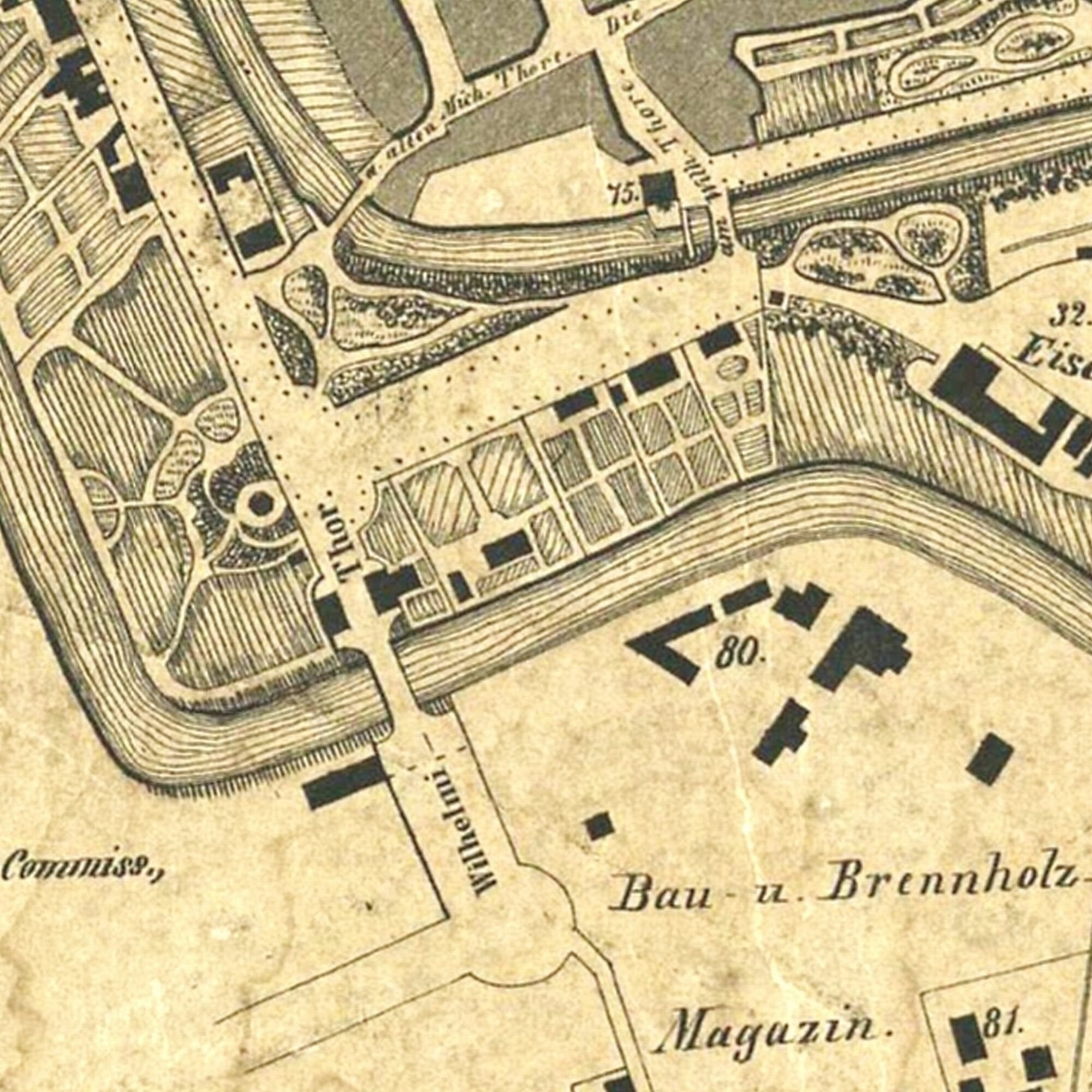 Wilhelmitorbrücke, Stadtplan, 1841 (Wird bei Klick vergrößert)