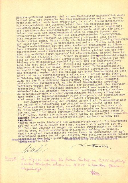 Kapitulationsvertrag vom 12. April 1945 (Wird bei Klick vergrößert)