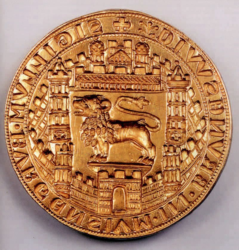 Ein prachtvoll gestaltetes Siegeltypar der Stadt Braunschweig aus der Zeit um 1230 zeigt im Zentrum als Wahrzeichen den Burglöwen.