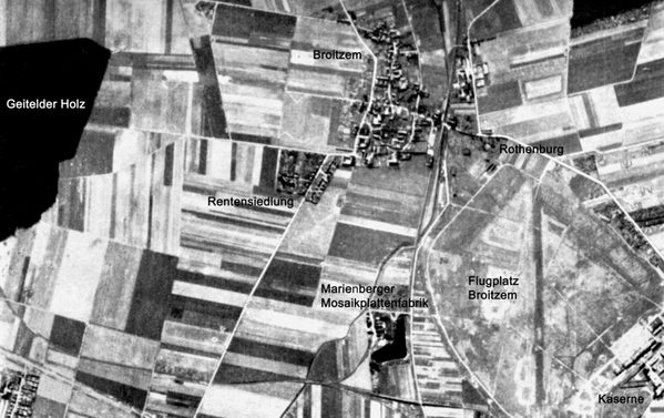 Luftbild Flugplatz Broitzem, Aufn. USAF April 1945 (Wird bei Klick vergrößert)