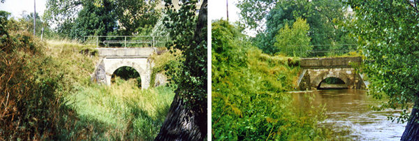Eisenbahnbrücke am Karl-Hintze-Weg 1997 und beim Hochwasser 2002 (Wird bei Klick vergrößert)