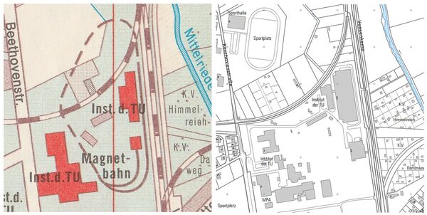 Magnetschwebe-Bahn 1992 und 2019 (Wird bei Klick vergrößert)