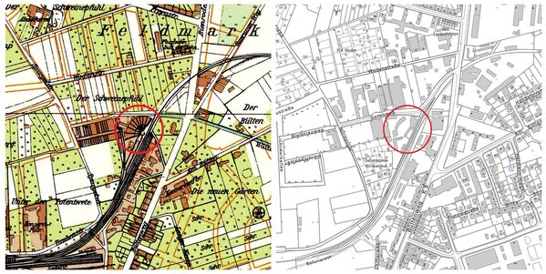 Lokschuppen 1932 und 2019 (Wird bei Klick vergrößert)