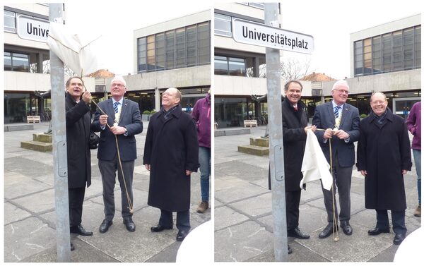 Oberbürgermeister Ulrich Markurth, TU-Präsident Jürgen Hesselbach und Lothar Hagebölling, Vorsitzender des Hochschulrates (Wird bei Klick vergrößert)