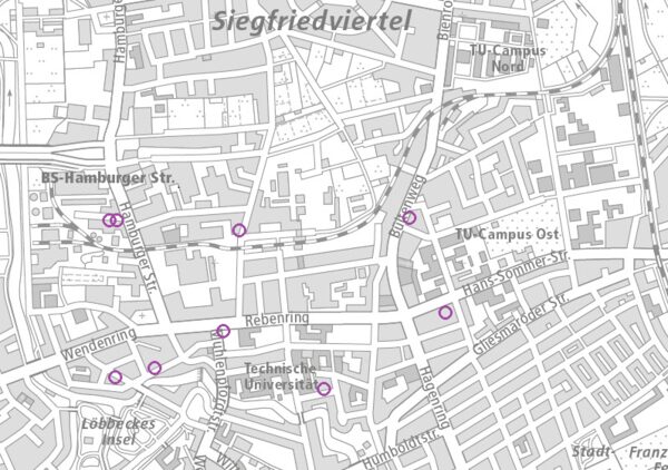 Noch nicht verlegte Stolpersteine im Nördlichen Ringgebiet (1 : 20.000) (Wird bei Klick vergrößert)