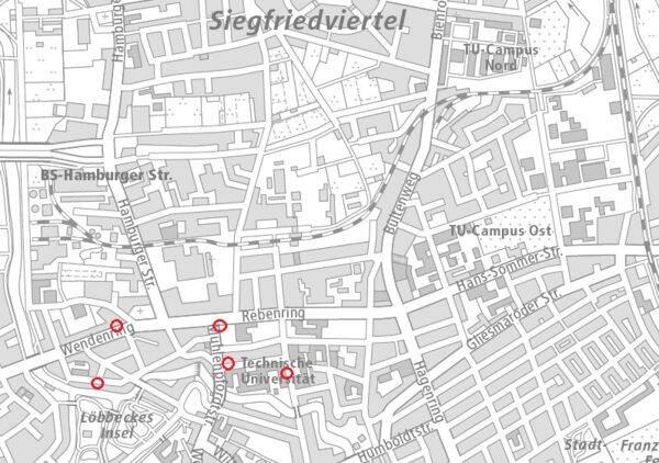 Stolpersteine im Nördlichen Ringgebiet (1 : 20.000) (Wird bei Klick vergrößert)