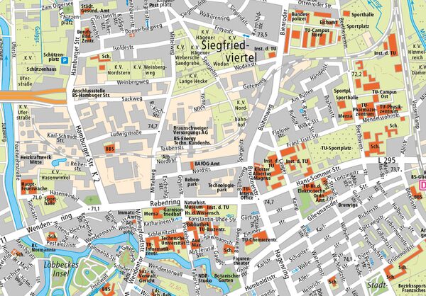 Ausschnitt aus dem Stadtplan (1 : 20.000) (Wird bei Klick vergrößert)