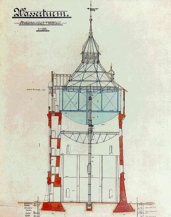 Wasserturm Giersberg Schnitt (Wird bei Klick vergrößert)