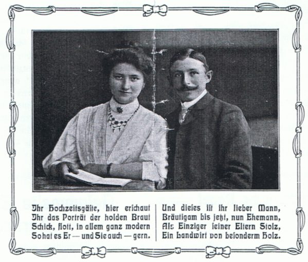Hochzeits=Kladderadatsch" vom 25.5.1909, gedruckt von J. Dessau, Braunschweig (Wird bei Klick vergrößert)