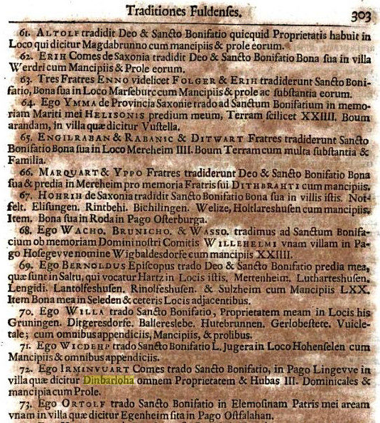 Codex Eberhardi u.a. Schenkung Dinbarloha (Wird bei Klick vergrößert)