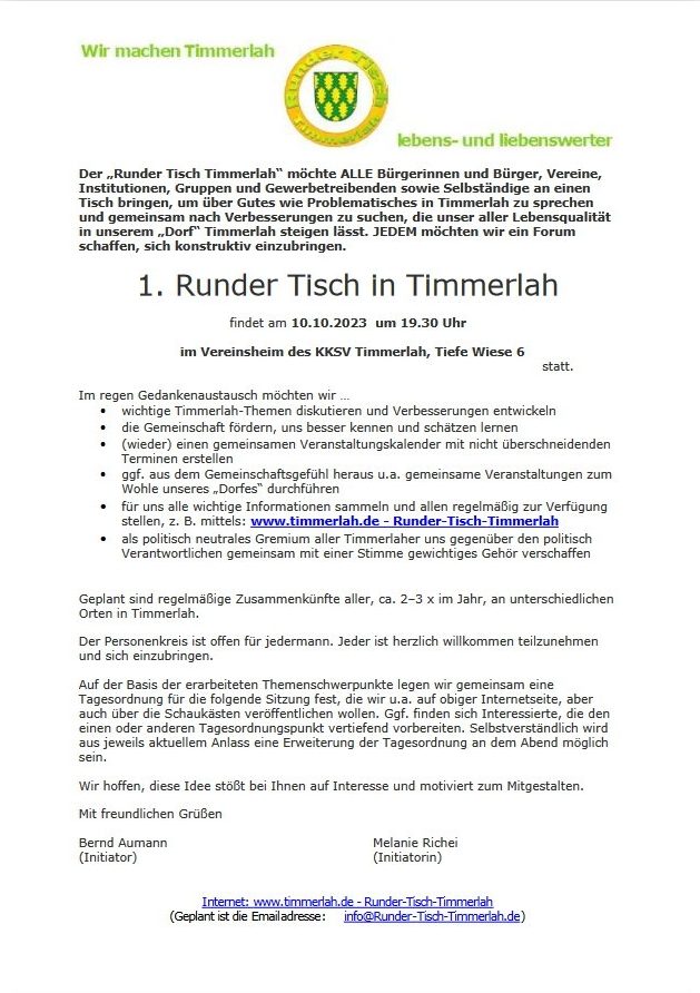 Einladung zum 1.Runder-Tisch-Timmerlah