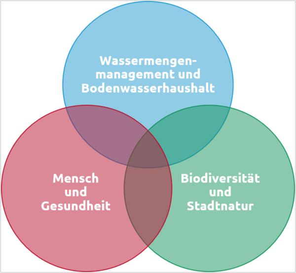 Handlungsfelder „Wassermengenmanagement & Bodenwasserhaushalt“, „Mensch & Gesundheit“ sowie „Naturschutz & Biodiversität“ (Wird bei Klick vergrößert)