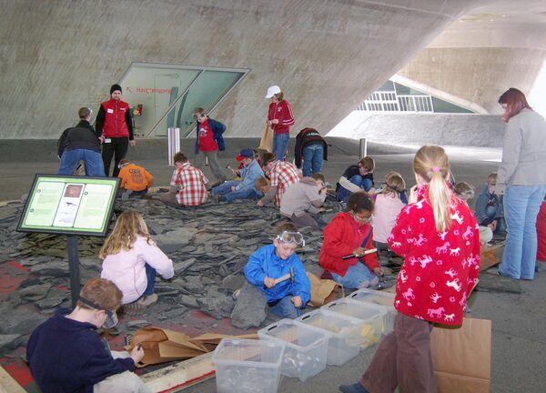 Foto 2: Kleine Forscher entdecken urzeitliche Ammoniten in der Fossilienfundgrube (Wird bei Klick vergrößert)