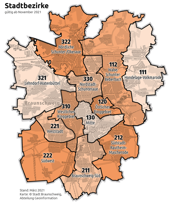 Stadtplan mit Stadtbezirksgrenzen