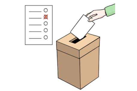 Wahlurne mit Stimmzettel