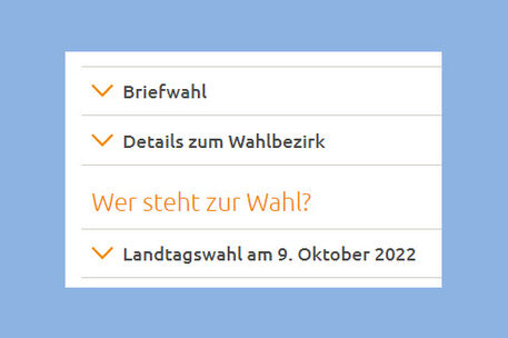 Menüpunkte der Informationsseite "Meine Wahl"