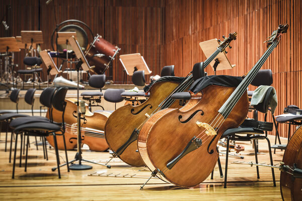 Cello Music instruments on a stage