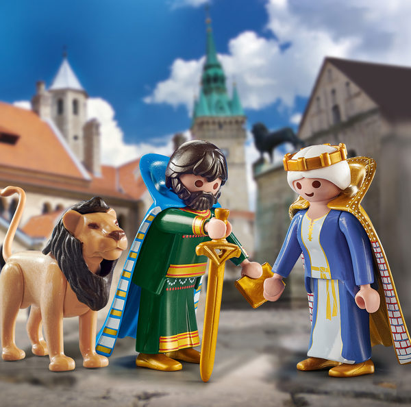 PLAYMOBIL-Set mit Herzog Heinrich, seiner Frau Mathilde und dem Braunschweiger Löwen (Wird bei Klick vergrößert)