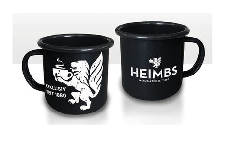 Heimbs-Emaille-Tasse Vorder- und Rückansicht