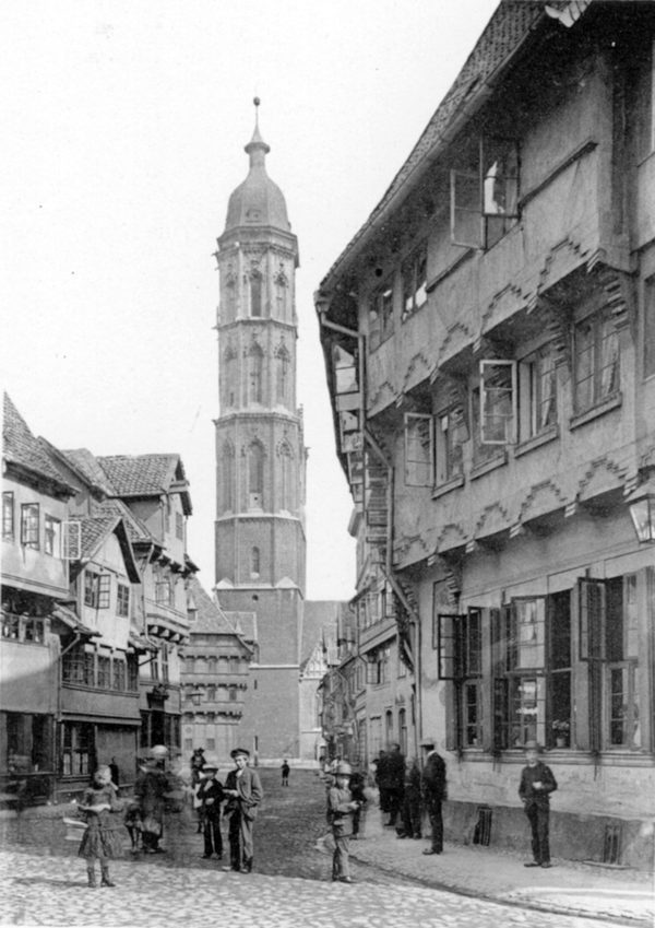 Blick von der Küchenstraße auf Alte Waage und St. Andreas, 1893 (Wird bei Klick vergrößert)