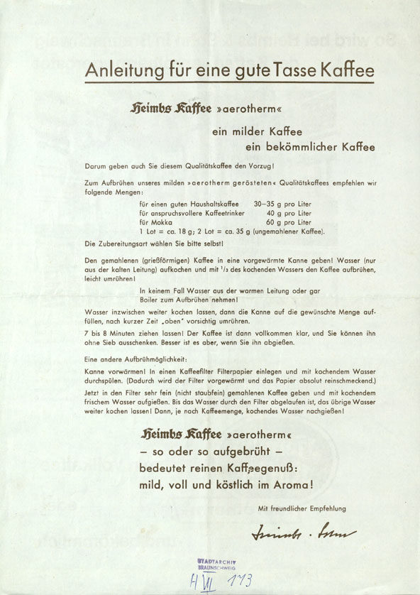 Werbeblatt, das bis 1955 den Sendungen an Kunden beigelegt wurde (Wird bei Klick vergrößert)