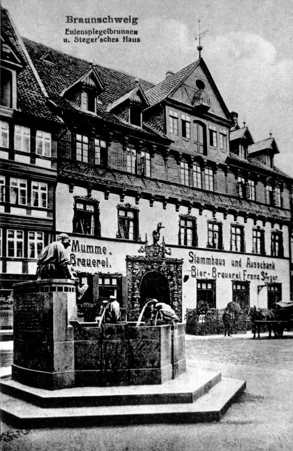 Historische Postkarte: Mummehaus mit Schriftzug "Steger" (Wird bei Klick vergrößert)