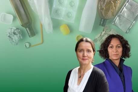 Das Bild zeigt drei Menschen auf einem grünen Hintergrund