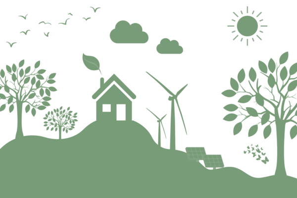 Grünes Haus, Windräder und Solaranlagen (Wird bei Klick vergrößert)