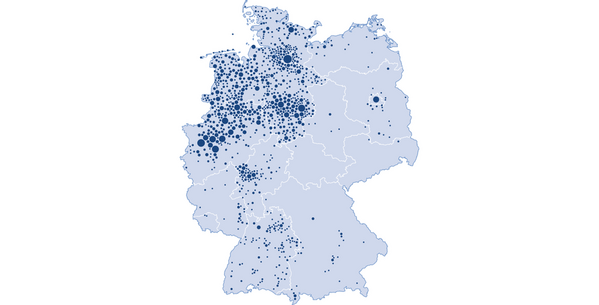 Im Norden und Westen stark, im Osten noch mit viel Potenzial: An rund 4200 Schulen ist die IServ-Schulplattform schon im Einsatz - mit deutlich ansteigender Tendenz. (Wird bei Klick vergrößert)