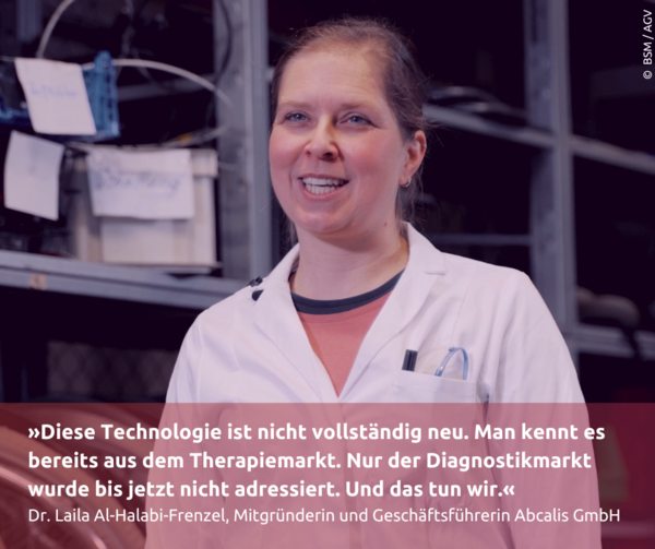 Zitat Dr. Laula Al-Halabi Frenzel: Diese Technologie ist nicht vollständig neu. Man kennt es bereits aus dem Therapiemarkt. Nur der Diagnostikmarkt wurde bis jetzt nicht adressiert. Und das tun wir. (Wird bei Klick vergrößert)