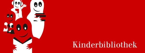 Bibliotheksgespenster und Schriftzug Kinderbibliothek (Wird bei Klick vergrößert)