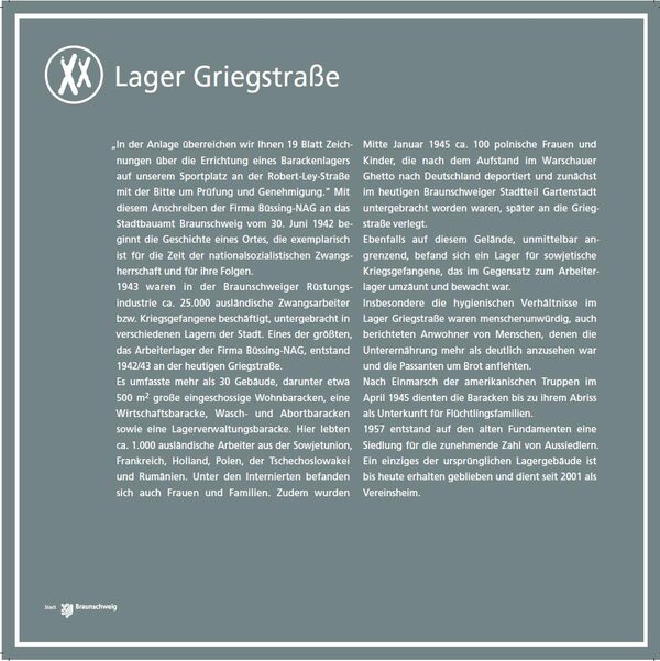 Gedenktafel Lager Griegstraße (Wird bei Klick vergrößert)