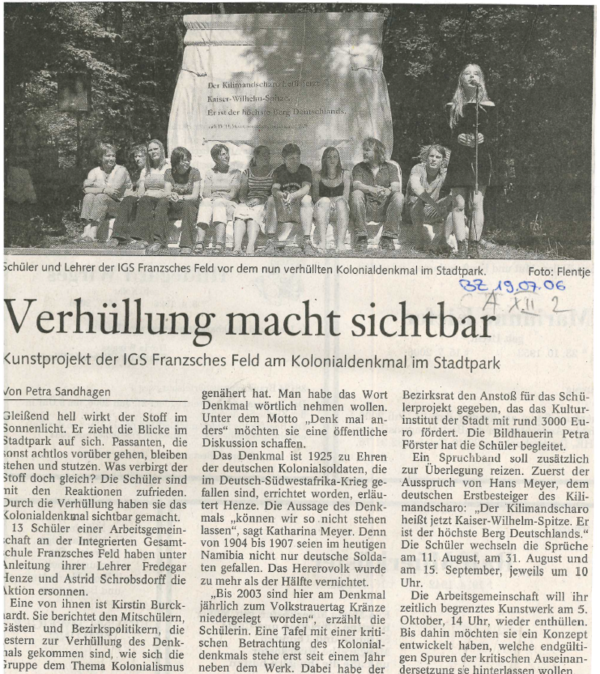 Bild der Braunschweiger Zeitung vom 19.07.2006 (Wird bei Klick vergrößert)