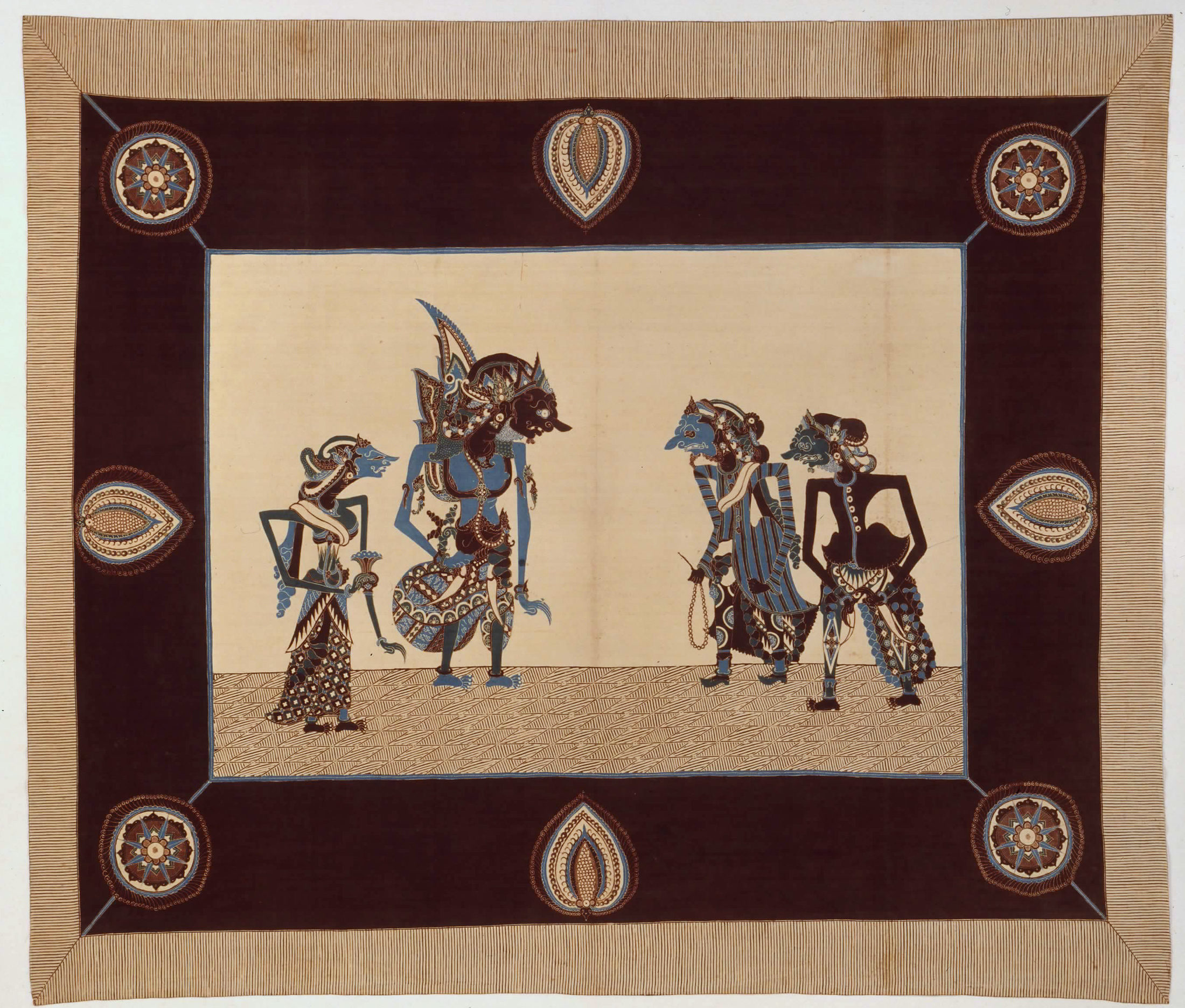 Batik-Tuch mit Wayang-Figuren (Wird bei Klick vergrößert)